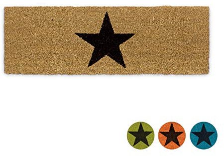 Relaxdays Fußmatte schmal STERN aus Kokos und Gummi PVC als Fußabtreter für Außen & Innen Eingangsmatte mit rutschfestem Boden als Türvorleger und Türmatte HBT: 1,5 x 75 x 25 cm, natur