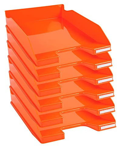 Exacompta - Réf. 113288D - Lot de 6 corbeilles à courrier Combo MIDI - Dimensions utiles 34 x 25 x 6,5 cm - pour Documents au Format A4 + - Couleur Tangerine Glossy