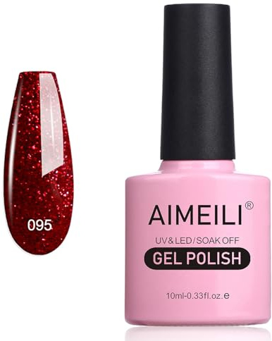 AIMEILI UV LED gellack gel nagellack röd glitzer gel nagellack – Heart Break Red (095) 10 ml