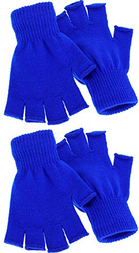 SATINIOR 2 Pair Unisex Winter Half Finger Gloves Knitted Fingerless Mittens Warm Stretchy Gloves in Common Size, Blue, Standard
