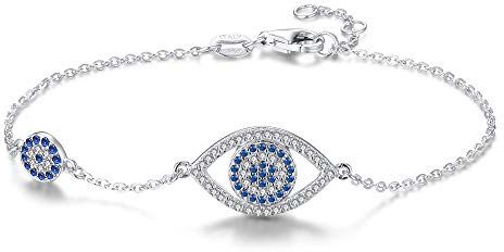 TONGZHE Pulsera de eslabones de plata de ley 925 con circonita cúbica ajustable de 7 pulgadas, 7 inches, Plata de ley, Circonita cúbica