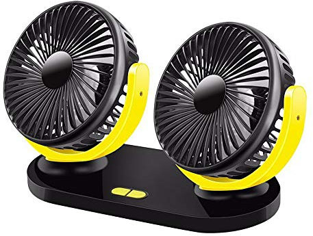 ANLIN Mini Electric Car Air Cooling Fan Air Conditioner 360 Degree Rotating 2 Gears Adjustable DC 12V car truck tent RV sleeper cab (Yellow and Black)