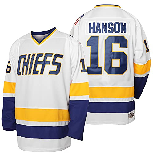 Hanson Brother 16 Jack 17 Steve 18 Jeff Charlestown Chiefs - Camiseta de hockey cosida para hombre, 16 blanco, X-Large