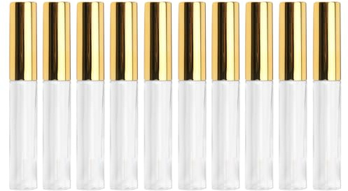 Leere Tuben Lip Gloss Tubes 10 Stück Nachfüllbare Tuben Klare Kosmetik Behälter Lippenstift Rohre Nachfüllbare für Lipgloss Balsam (Golden, 10mL)