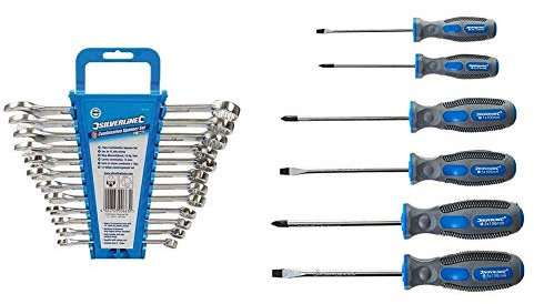 Silverline Combination Metric Spanner Set 12 Pieces 8-19mm (SP1236) & 546524 General Purpose Screwdriver Set 6 PCE