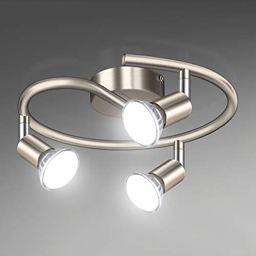 Unicozin Modern Rotatable 3 Way LED Ceiling Spotlight, Matt Nickel & Swivelling Design, Including 3 X 4W GU10 LED Bulbs (450LM, Cool White 6000K), for Bedroom, Living Room, Kitchen, Hallway, Balcony