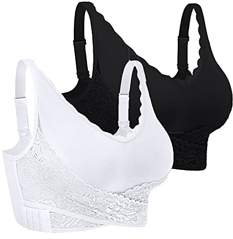 iClosam Womens Sports Bra Front Cross Side Buckle Push Up Bra Sexy V-Neck Lace Bralette Wireless Yoga Running Lounge Bra with Removable Pads M-XXXL