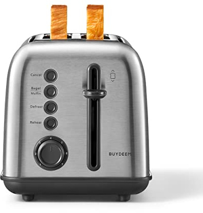 BUYDEEM DT620 2-Slice Toaster, 7 Shade Settings, Extra Wide 1.5'' Slots for Bagel & English Muffin, 6 Toasting Functions, Retro Stainless Steel Toaster with High Lift Lever, Silver