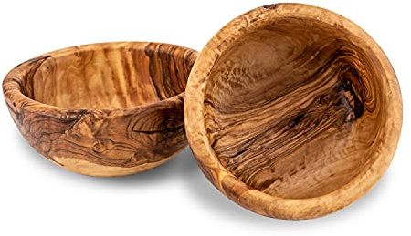 ARISTOS Einzigartige Olivenholz Schale im 2er Set - schöne Maserung und dunkles Holz für Nüsse und Snacks(2 St Rund)