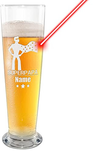 Bier-Glas selbst gestalten - mit Name gravieren - Super Papa - Geschenk für den besten Papa, Biertrinker, Geburtstag, Vatertag, Weihnachten, 500 ml I Gravur
