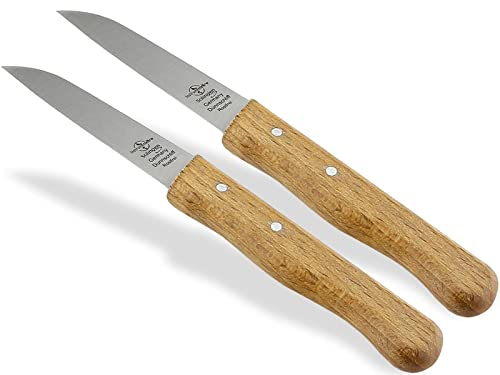Gemüsemesser 2er Set aus Solingen Obstmesser mit Echt Holzgriff aus Buche Allzweckmesser mit Rostfreier Messerklinge Schälmesser Made in Germany Universal Messer mit Extra Scharfem Präzisem Schnitt