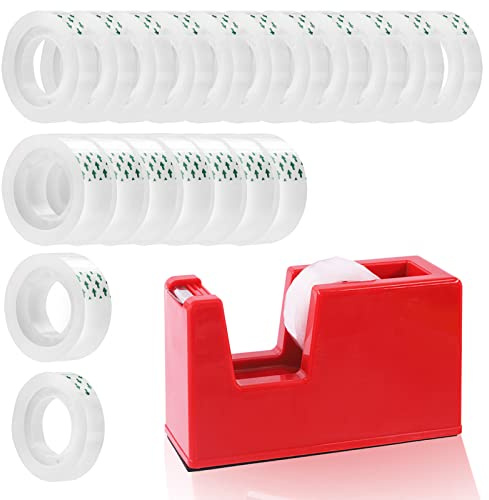 Keadic 21-teiliges Büro-Klebebandabroller-Set enthält 1,3 x 2,540 cm, transparentes Magic Tape Nachfüllrollen und Wärmebandabrollerhalter, unsichtbar für Schreibtisch, Schule, Zuhause