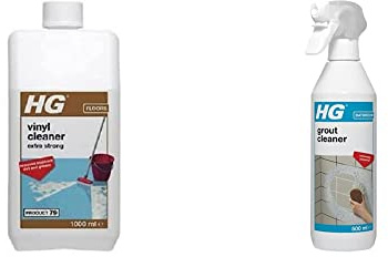 HG Vinyl Cleaner Extra Strong 79, Removes Stubborn Dirt & Grease from all types of Artificial Flooring – 1 Litre (150100106) & Grout Cleaner, Ready-To-Use Tile Cleaning Spray (500ml Spray) - 591050106
