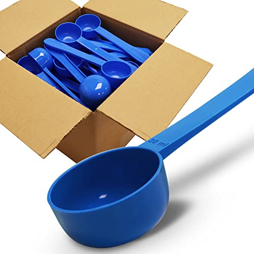 RE-GEN Boîte de 50 cuillères doseuses réutilisables en plastique à long manche 20 ml Idéal pour liquides, poudres, granulés, maison, cuisine, restauration, soins de santé, fitness