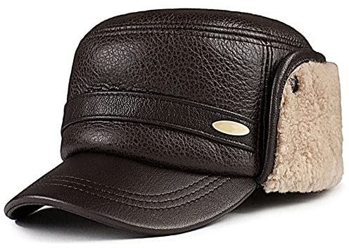 JIARY Leder Wintermützemit Ohrenklappen,Unisex Warme Schneedichte Fliegermütze,Schlittschuhlaufen und andere Outdoor-Aktivitäten,Brown a,XXL (59~60cm)
