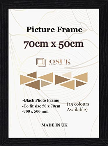 OSUK 50x70cm Black Poster Frame - 70 x 50cm Photo Frame with Safe Perspex Front & Wall Mounting Hooks - Puzzle Jigsaw Frames - 70cm x 50cm Picture Frames