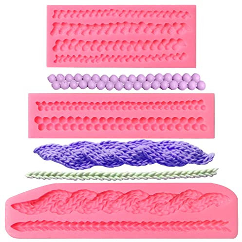 MUYULIN Stricken Silikon-Fondantformen, 3 Packungen Strickmuster Seil Schokolade Ton Formen für Strick Hochzeit Kuchen Dekoration Geburtstag Cupcake Topper Gumpast