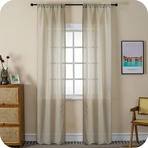 GIRASOLE HOME® Coppia Tende Filtranti Fantasia a Righe Verticali Tenda per Porta Finestra ed Interni 2 Pannelli con Tasca e Passanti Nascosti (Tortora, 70x235cm)