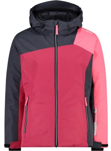 CMP Girls Jacket Fix Hood Twill Iv Colorblock-Pink - Wasserdichte funktionelle Mädchen Skijacke, Größe 140 - Farbe Fuxia
