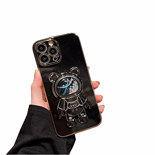 Tivenfezk Nadoli pour Samsung Galaxy A54 5G Sable mouvant Ours Astronaute Invisible Béquille Coque,Ultra Mince Placage Astronaute Pliant Supporter Silicone Flexible Paillette Housse Étui de Potection
