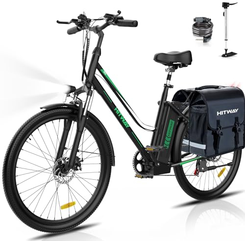 HITWAY 26 Zoll E-Bike, Elektrofahrrad für Damen Herren, Pedelec Cityräder Cruise City Bike,mit Tasche 250W Motor,Li-Batterie 36V/12Ah ebike,7 Gängen,bis 35-90KM