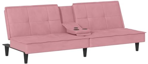vidaXL Schlafsofa mit Getränkehaltern, Sofa mit verstellbaren Rückenlehnen, Couch für Wohnzimmer, Schlafcouch Bettsofa Sofabett Metallfüße, Rosa Samt