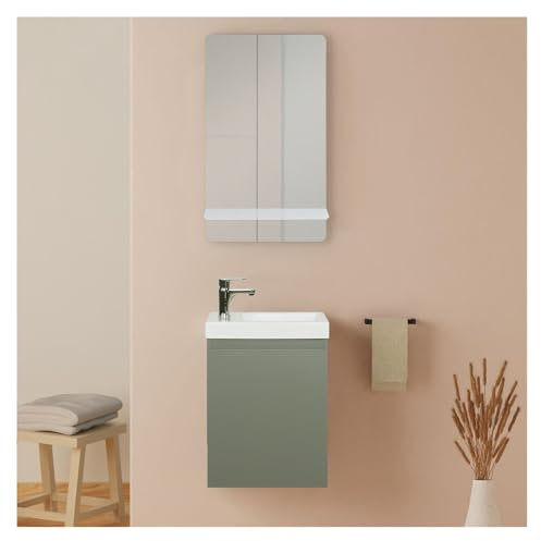 MOB-IN Meuble Lave-Mains Lisa + Robinet chromé + Miroir rectangulaire
