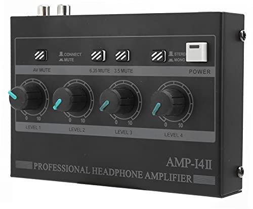 Asixxsix Kopfhörerverstärker, 4-Kanal-Stereo-Kopfhörerverstärker, Lautstärkeregler, Kopfhörerverstärker, Monitor, Kompatible Telefone, Computer, Stereo-Audio-Eingang (EU-Stecker)