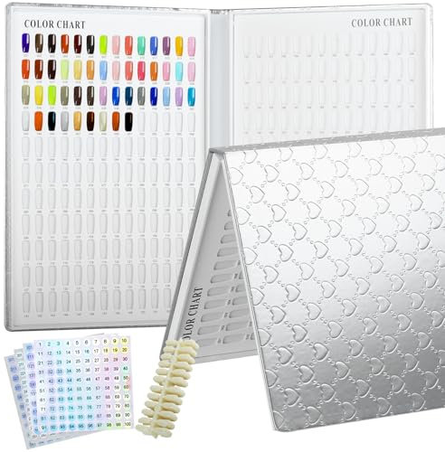 Vnjaoi 308 colori espositore per unghie Swatch libro con 360 consigli per smalto gel UV, carte di colore per saloni di unghie, nail art fai da te (argento)