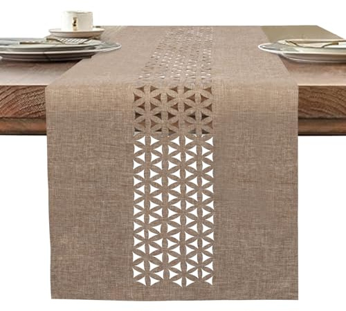 BAZIOE Leinengewebe Tischläufer Beige - Moderner Exquisiter Leinenoptik 183 x 35 cm - Waschbar und Hochwertig für Esstischdekoration, Restaurant, Weihnachtsfeier