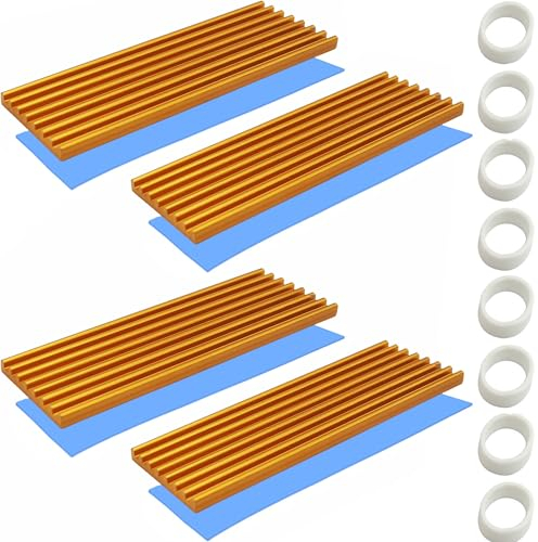CTRICALVER Disipadores de Calor, 4 Piezas 70 mm x 22 mm x 3 mm Disipador SSD M.2, Disipador de Calor de Aluminio, con almohadilla térmica de silicona, Disipador M.2 Para M.2 2280 SSD (oro)