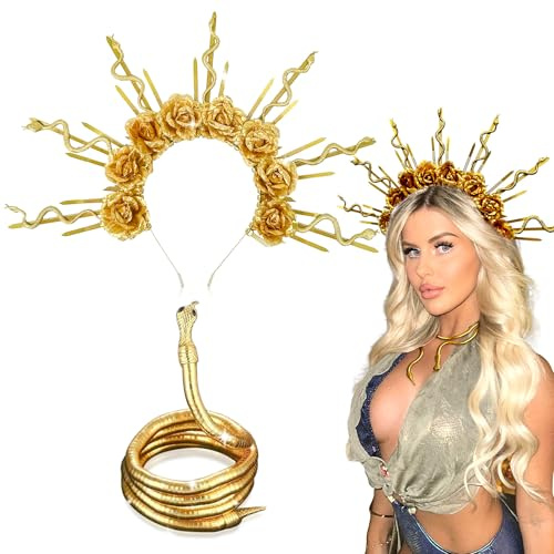 LaVenty Schlange Stirnband Schlange Ohrringe Medusa Kopfstück Medusa Krone Medusa Kostümzubehör Göttin Kostüm Frauen Party Kostüm
