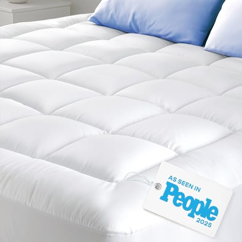 Cloud-Like Twin Mattress Topper - 100% Cotton Top Mattress Pad for Back Pain Relief - Breathable & Naturally Cooling for Hot Sleepers, White