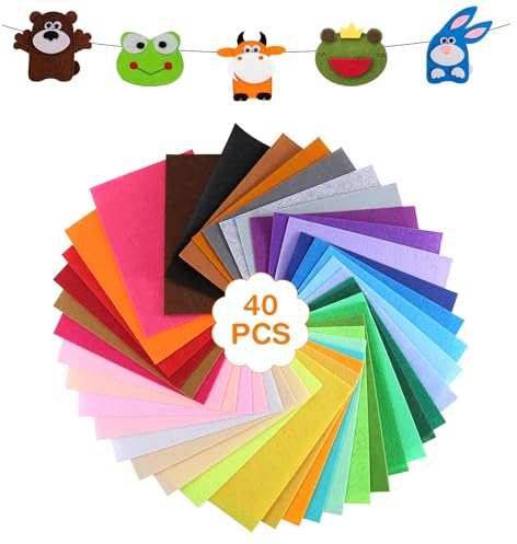 RMIVEGLIA 40er Set filz zum basteln in 40 verschiedenen Farben, filz basteln 20 x 30 cm, Filzstoff aus Polyester, ideal für DIY-Projekte, Nähen, Handwerken und Dekorationen.