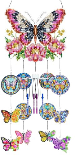Kit de peinture diamant à faire soi-même, attrape-soleil, carillon à vent 5D double face en cristal diamant peinture papillon - Kit de bricolage rotatif pour maison, jardin, fenêtre