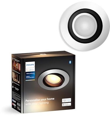 Philips Hue Milliskin White Ambiance Einbauspot, Aluminium, (400lm / 70mm), 1er Pack, warm- bis kaltweißes Licht, steuerbar via App, kompatibel mit Amazon Alexa (Echo, Echo Dot), neue Generation