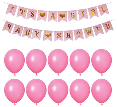 1 juego de pancartas de baby shower, equipadas con hilos, 10 globos, guirnaldas de fiesta de niñas, accesorios para fotomatón de baby shower