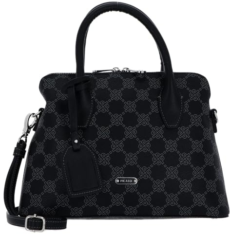 Picard EUPHORIA Damen Handtasche – Robustes Polyurethan, Schwarz, Reißverschluss, Bodennägel, Außentaschen, Verstellbarer Schulterriemen, 28x10x21 cm, 77793M6001