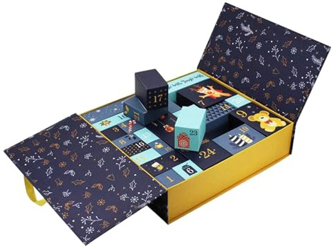 24 Days Countdown Calendar Package Wrap, Christmas Ad-vent-Calendar, Christmas Countdown Box, Fillable Empty Cardboard Number Boxes for Kids, Adults - 33x30,5x8 cm