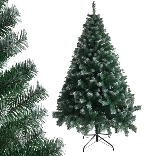 LALAHO Künstlicher Weihnachtsbaum 120 cm Grün&weiß - Weihnachtsbaum mit Metallständer, Naturgetreu, dichte Zweige, flammhemmendes PVC, Geeignet für Wohnungen, Büros, Geschäfte und Hotels