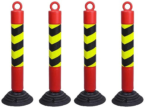 cônes de signalisation cone de chantier Poteau de borne en acier de borne de sécurité, stationnement routier de sécurité avec base en caoutchouc et colliers réfléchissants, tas d'avertissement portabl