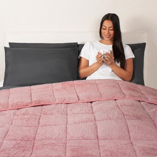 Brentfords Teddy Fleece Weighted Blanket Blush Pink, Quilted Throw Sleep Therapy Anxiety Relief for Adults, 150 x 200cm - 8kg - (Disclaimer:Only suitable for age 3+years)