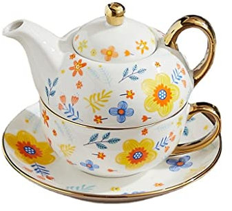 XFZJCHAP BBCBBZ Taza de café Inglesa, Juego de té de cerámica de una Sola Olla, Plato de Taza, Tetera Madre, Tetera, Cafetera