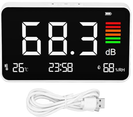 Misuratore Digitale di Decibel Fonometro con Rilevamento 'umidità della Temperatura Display LCD Desktop per Biblioteca Scolastica Domestica DM219N
