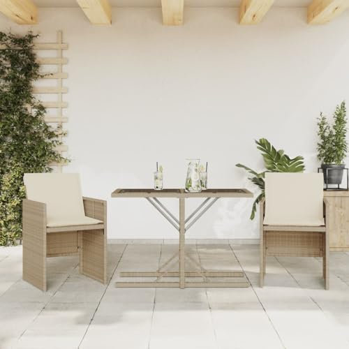 Xichuzi 3-TLG. Bistro-Set mit Kissen Beige Poly Rattan, Gartenset Tisch Und Stühle, Balkon Möbel Für Kleinen Balkon, Terrassenmöbel, Balkonset, Balkonmöbel, Möbelsets - 365066