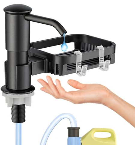 Dispensador jabon Cocina, dosificador jabon Cocina con Soporte para Esponja, Cabeza de Bomba giratoria de 360° con Tubo de extensión de 1 m, dispensador de jabon con Buena Fuerza de succión