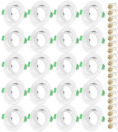 Yiahin Projecteurs Spot Encastrable GU10 Set Cadre Avec Douille Céramique GU10, Rond Blanc Mat Cadre de Montage Spot LED, Orientable A 30°, Ouverture Ø68mm-80mm, Pour Spots de Plafond, Lot de 20