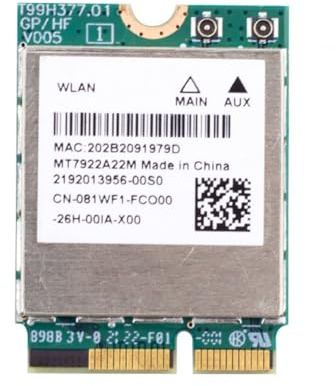 Qutsvosh Tarjeta inalámbrica WiFi 6E MT7922 M.2 5374Mbps Bluetooth 5.2 adaptador de red 802.11ax 2.4G/5G/6GHz tarjeta WiFi para Win10 Win11