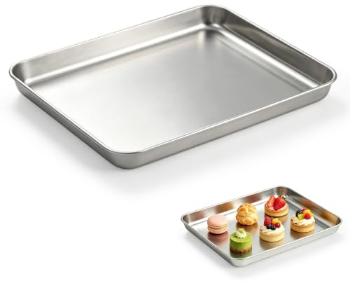 Tissting Edelstahl Brotschale Rechteckige Bratpfanne Verdickte Barbecue Schale zum Backen, Grillen und Braten im Ofen (Klein)