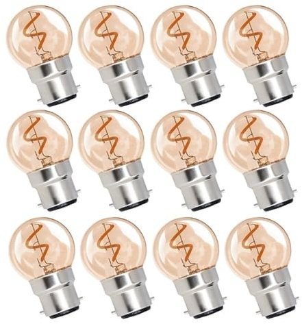 JiuRui Ampoules LED, Pack de 12, Lampe à filament spirale G40 B22 1W 2200K, Blanc chaud, 1 unité, 1W